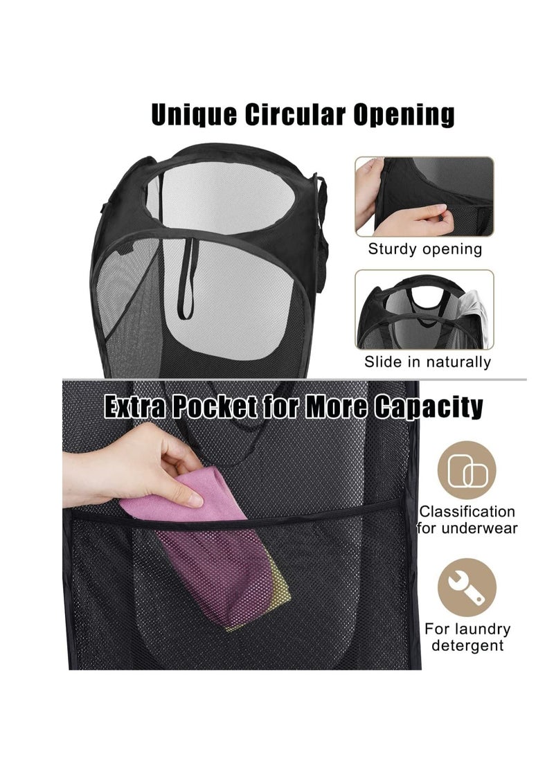 Foldable Pop Up Net Laundry Basket Storage Solution Compact Bin Mesh Collapsible Bag  Laundry Hamper  Collapsible Laundry Basket with Durable Handles & Side