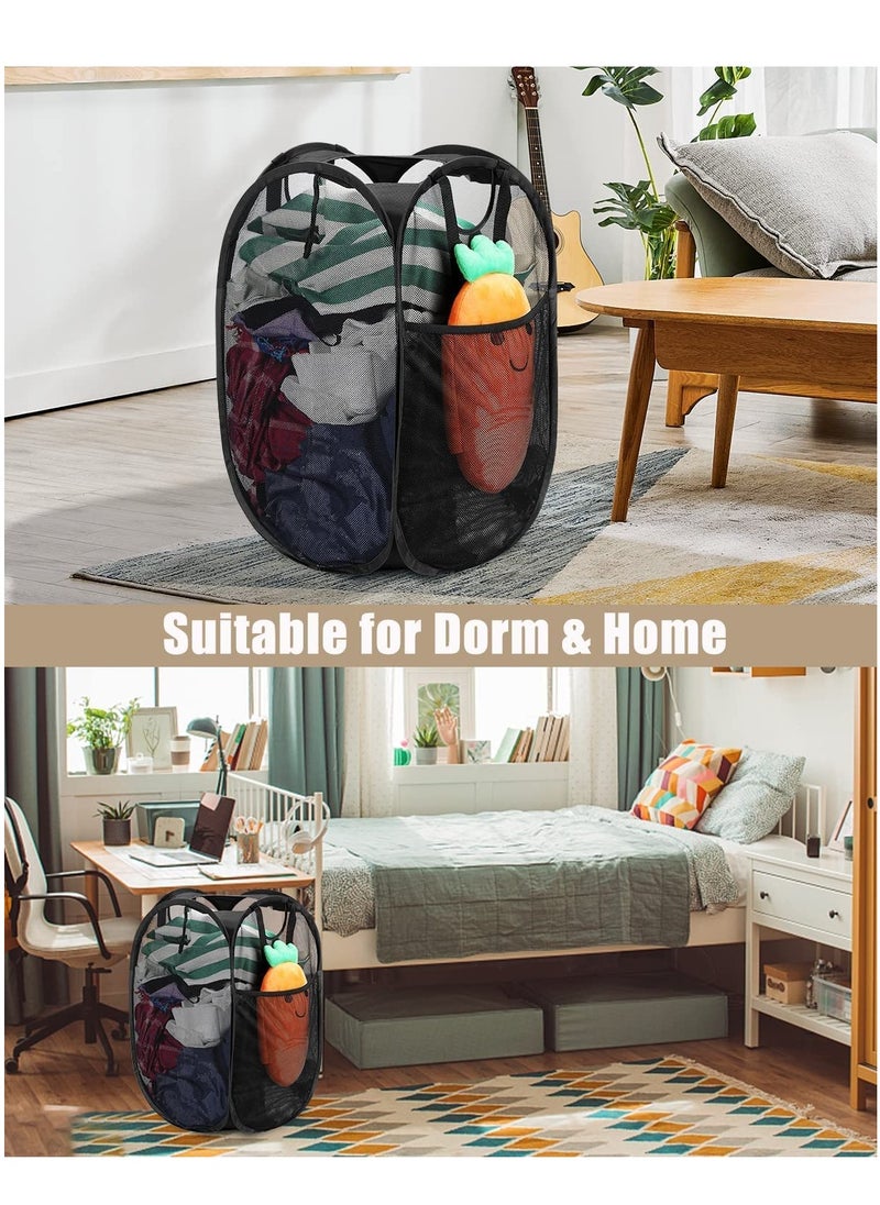Foldable Pop Up Net Laundry Basket Storage Solution Compact Bin Mesh Collapsible Bag  Laundry Hamper  Collapsible Laundry Basket with Durable Handles & Side