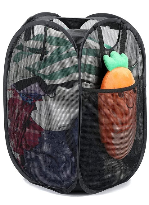 Foldable Pop Up Net Laundry Basket Storage Solution Compact Bin Mesh Collapsible Bag  Laundry Hamper  Collapsible Laundry Basket with Durable Handles & Side