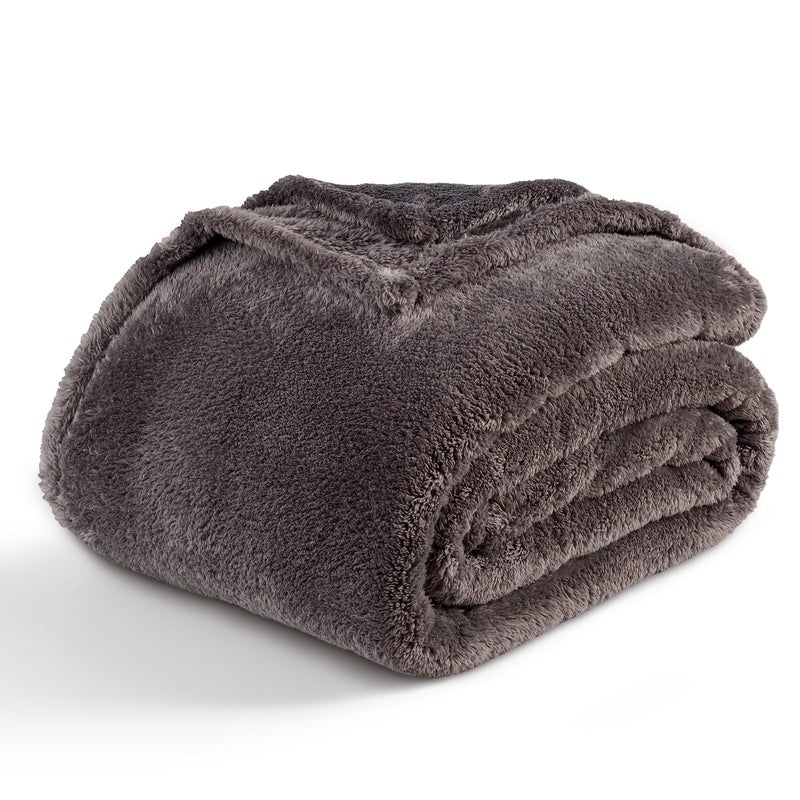 Berkshire Blanket Classic ExtraFluffy Plush BlanketTwin Size Bed BlanketSoft Fuzzy Fluffy Long Hair Blanket for Couch Sofa BedShadow Grey60x92 Inches E0554TX05U