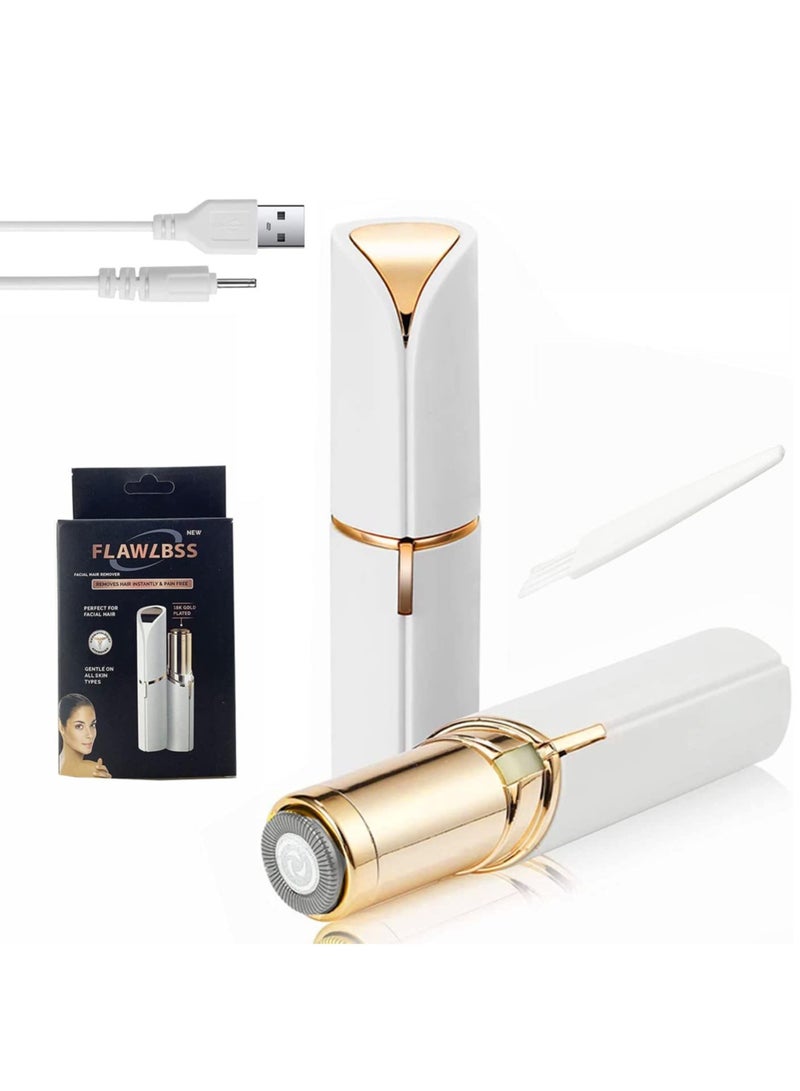 Electric Facial Hair Remover, Women’s Portable Facial Hair Trimmer, Best Painless Flawless Hair Remover for Women Bikini Area, Peach Fuzz, Upper Lip, Arm (White) - Image 1