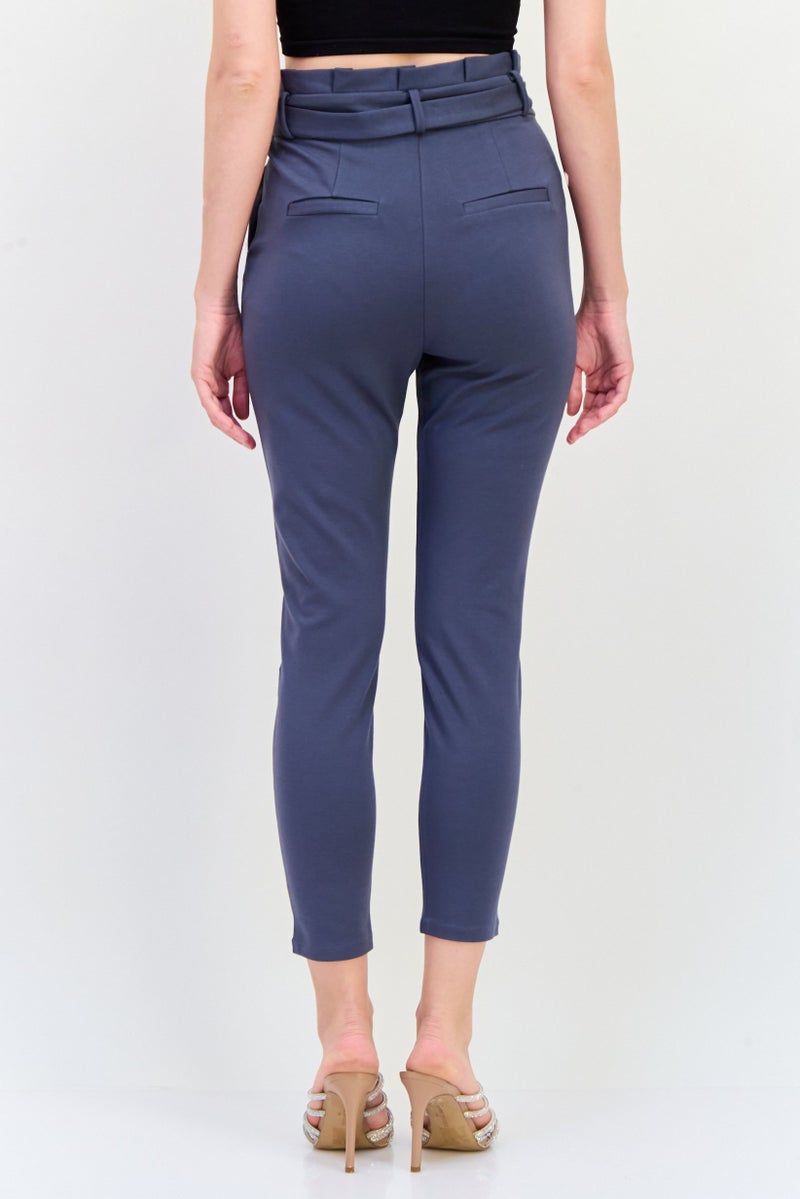 VERO MODA Women Regular Fit Solid Straight Leg 30 Inseam Belted Pants, Grey - Image 4