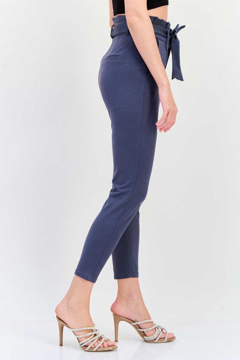 VERO MODA Women Regular Fit Solid Straight Leg 30 Inseam Belted Pants, Grey - Image 3