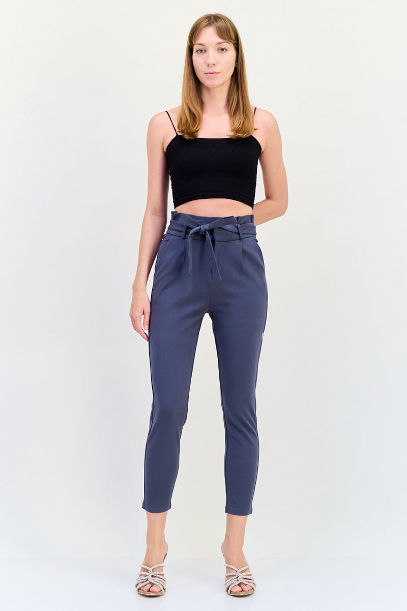VERO MODA Women Regular Fit Solid Straight Leg 30 Inseam Belted Pants, Grey - Image 2