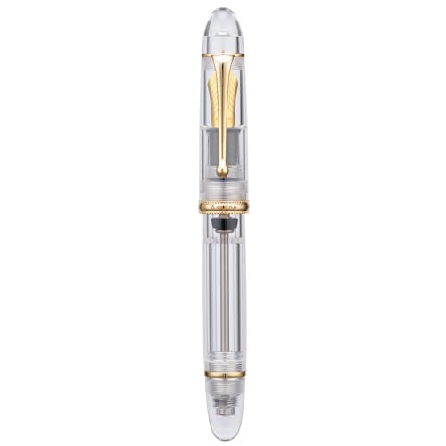 Asvine V800 Fountain Pen Vacuum Filling System with Large Ink Capacity Smooth Number 8 Medium Nib with Gift Case and Wrench Clear Gold Acrylic - Image 1