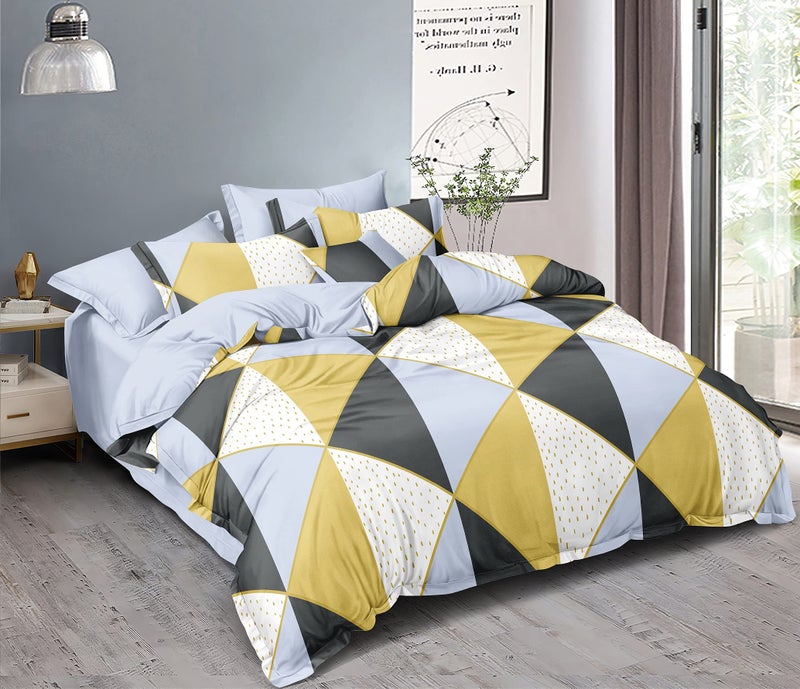MORADO Premium Glace Cotton Geometric Design Duvet Cover - Single, Yellow & Grey with Zipper - Image 1