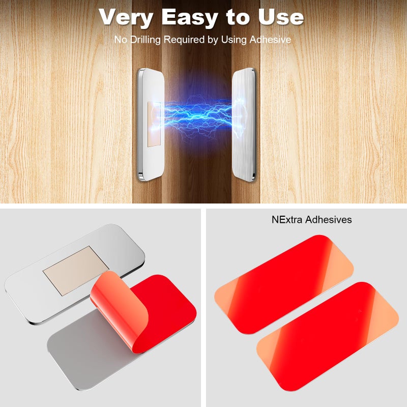PHIXBEAR 5 Pack Magnetic Cabinet Door Catch, Ultra Thin Cabinet Door Magnets, Adhesive Drawer Magnets to Stay Closed, Stainless Steel Cabinet Latch Easy to Install with Double Sided Tape - Image 2