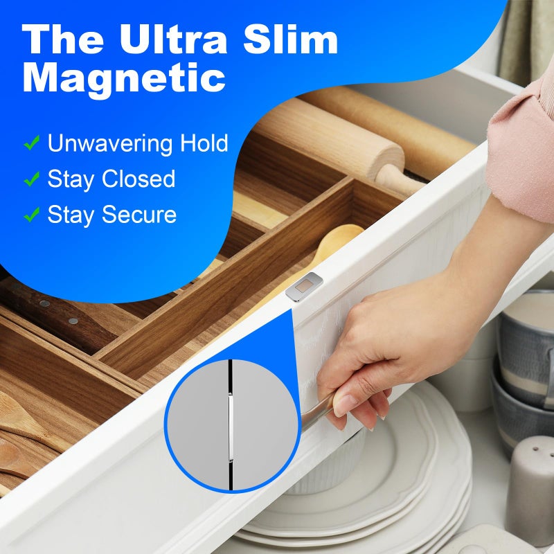 PHIXBEAR 5 Pack Magnetic Cabinet Door Catch, Ultra Thin Cabinet Door Magnets, Adhesive Drawer Magnets to Stay Closed, Stainless Steel Cabinet Latch Easy to Install with Double Sided Tape - Image 3