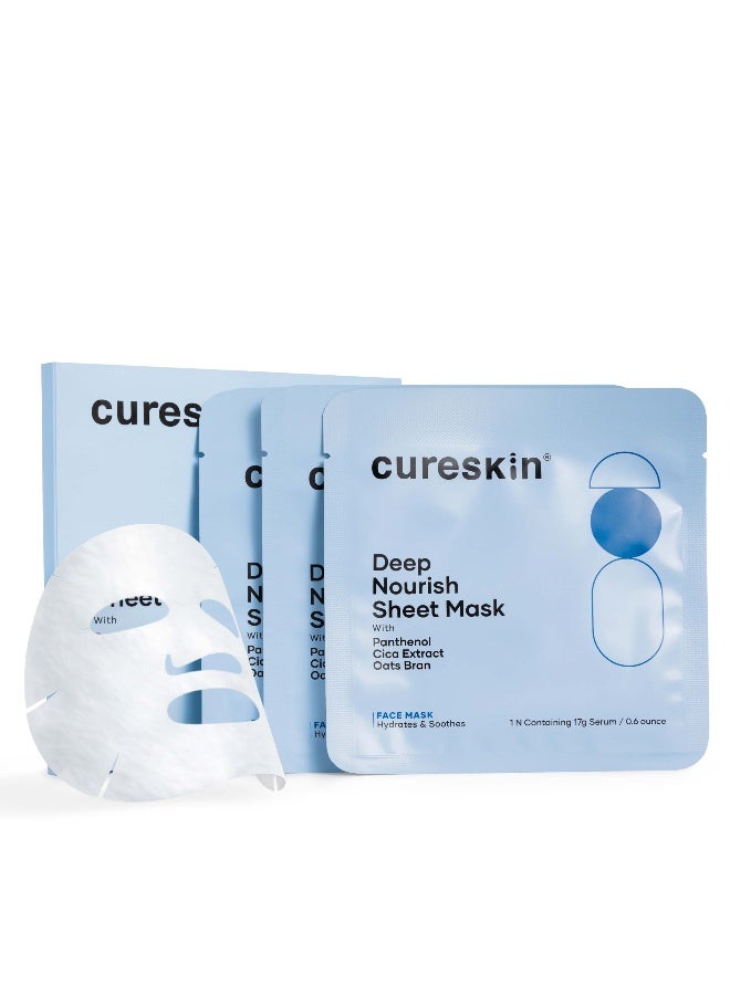 Cureskin Deep Nourish Hydrating Face Sheet Mask with Panthenol, Cica Extract & Oats Bran | Intense Moisture, Glow & Soothing Care | Pack of 3 - Image 1