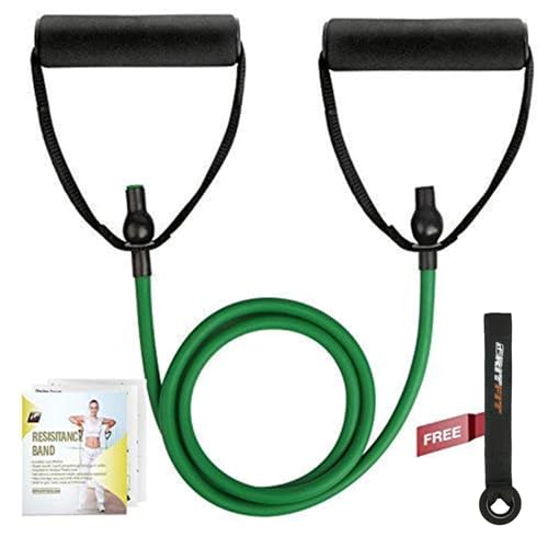 RitFit Single Resistance Exercise Band with Comfortable Handles - Ideal for Physical Therapy, Strength Training, Muscle Toning - Foam Padding Door Anchor and Starter Guide Included (Green(5-10lbs)) - Image 1