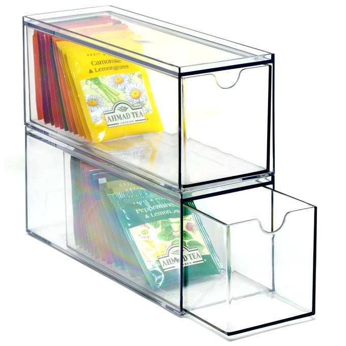 3 DRAWERS PLASTIC KITCHEN PANTRY STACKABLE STORAGE ORGANIZER PLASTIC TEA PACKET ORGANIZERS STACKABLE TEA BAG HOLDER 9 X 3 X 35