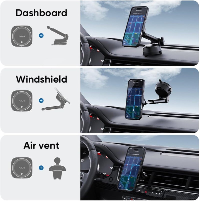 FLOLAB Qi2 15W Wireless Car Charger for iPhone 16/15/14/13/12, Magnetic Vent/Foldable Dashboard/Windshell Mount Car Phone Holder, Fast Charging with Cooling - Image 5