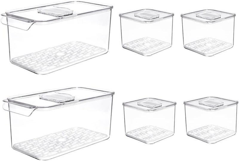 SANNO Produce Saver Containers for Refrigerator - Stackable Kitchen Organizer Keeper Bin, with Removable Drain Tray, Set of 6 - Image 1