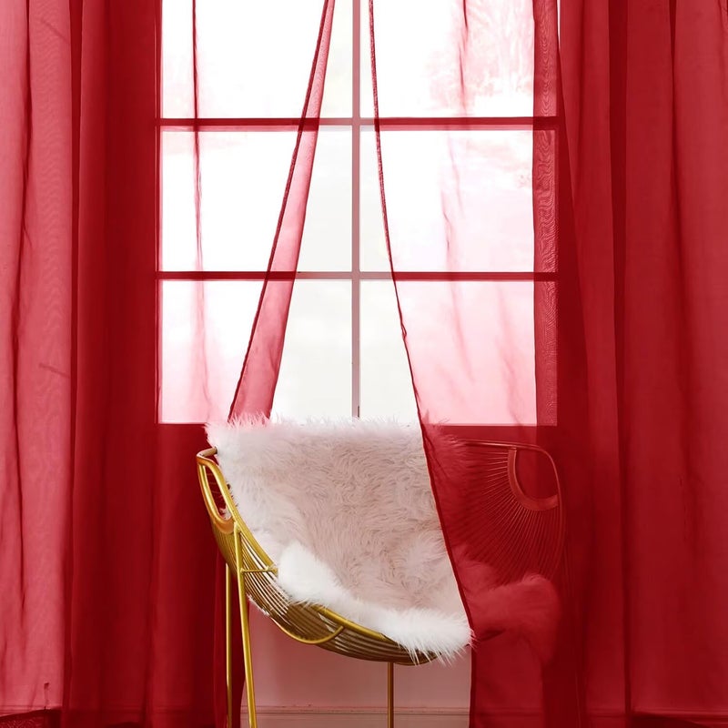 SpaceDresser Sheer Voile Window Treatment Rod Pocket Curtain Panels for Kitchen Bedroom Living Room Drapes Sunlight Filtering Privacy Semi Home Decor Assorted Colors Sizes (Christmas Red, 52 W x 84 L) - Image 3