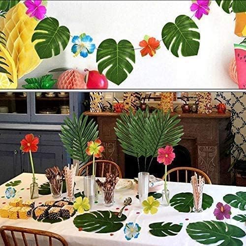 Ledoira 50Pcs Artificial Tropical Palm Leaves with Stems Fake Plant Leaves for Easter Hawaiian Luau Safari Jungle Beach Wedding Birthday Party Theme Table Decorations - Image 4