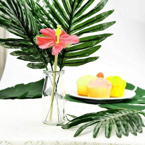 Ledoira 50Pcs Artificial Tropical Palm Leaves with Stems Fake Plant Leaves for Easter Hawaiian Luau Safari Jungle Beach Wedding Birthday Party Theme Table Decorations - Image 2
