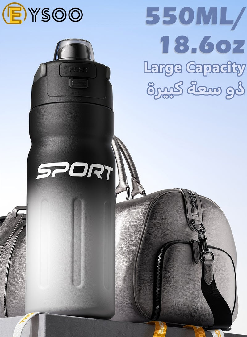 EYSOO Insulated Water Bottle 550ml Stainless Steel Water Flask Leakproof Sports Water Bottle Vacuum Insulated Keeping Cold Water Bottle with Straw (Black) - Image 2