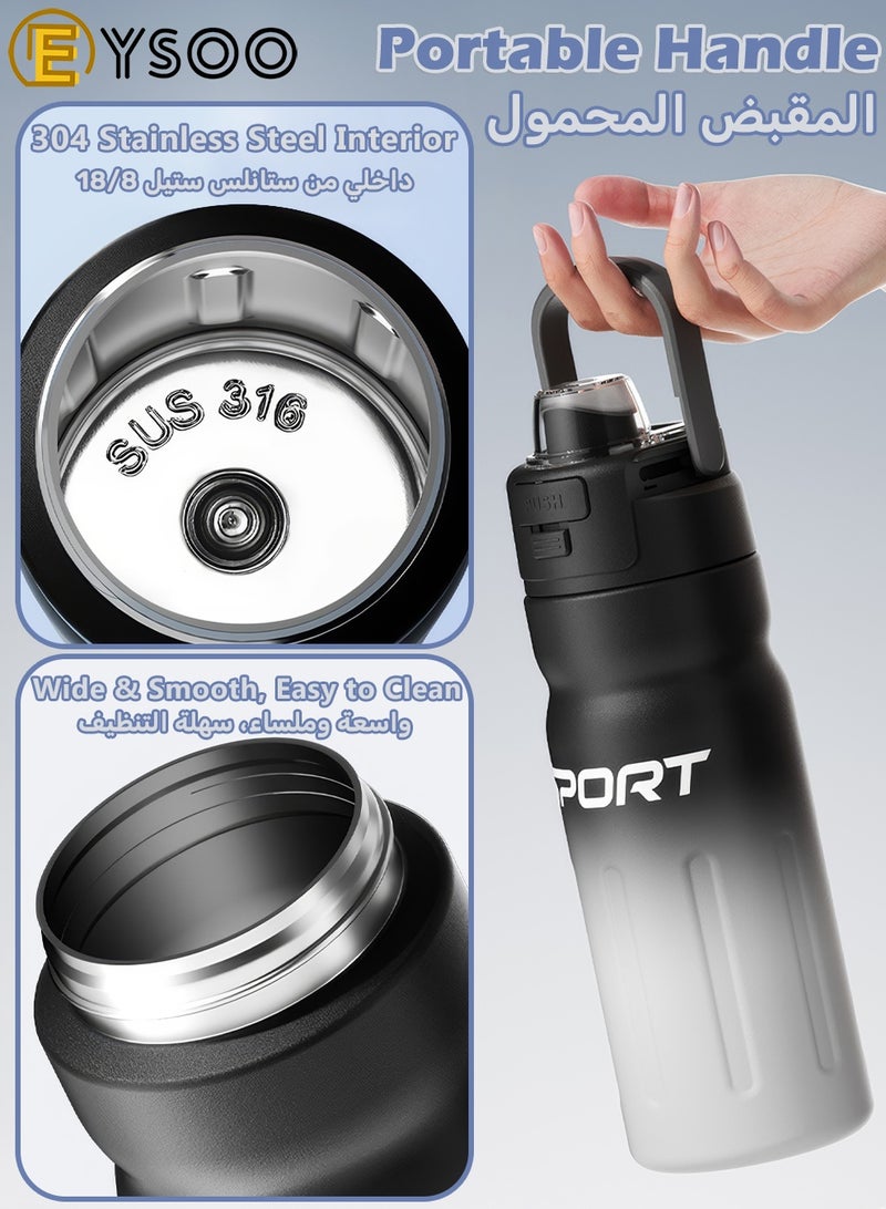 EYSOO Insulated Water Bottle 550ml Stainless Steel Water Flask Leakproof Sports Water Bottle Vacuum Insulated Keeping Cold Water Bottle with Straw (Black) - Image 5
