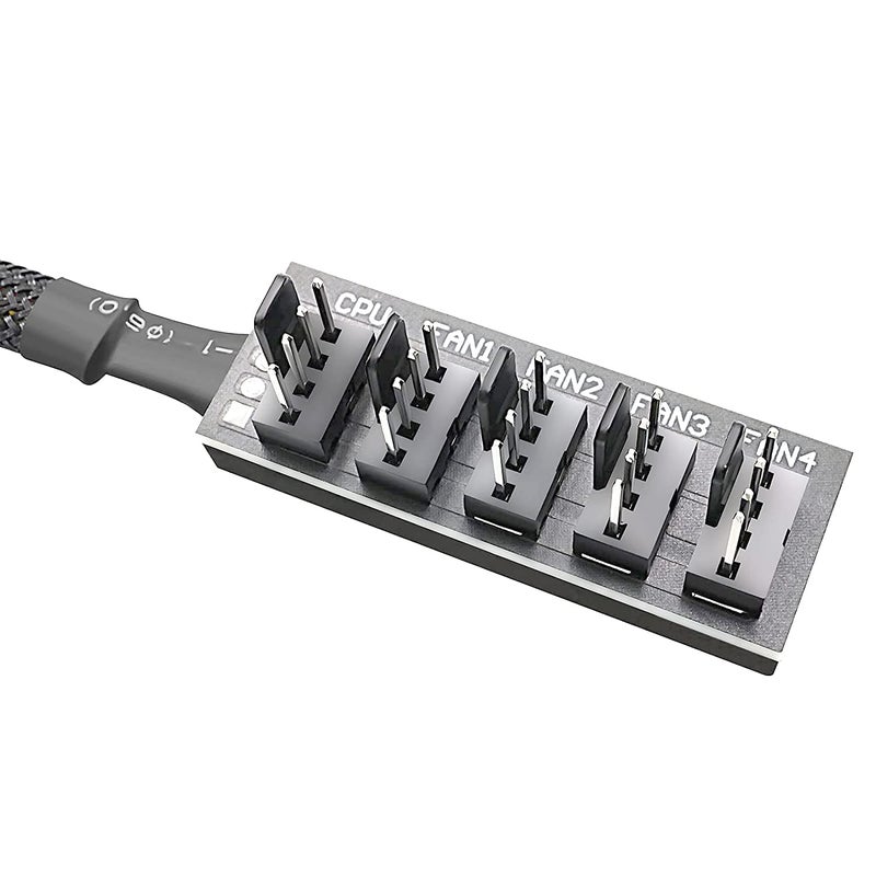 ThreeBulls PWM Fan Hub, PC CPU Cooling 4 PIN/3PIN Power Fan Extension Cable Hub Splitter Adapter Sleeved Case for 12V Desktop Computer Cooler Fans 1 to 5 Way (15.7 Inch) - Image 3