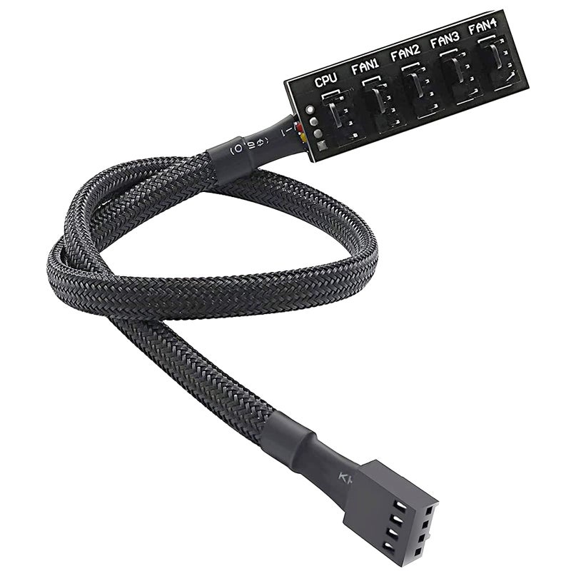 ThreeBulls PWM Fan Hub, PC CPU Cooling 4 PIN/3PIN Power Fan Extension Cable Hub Splitter Adapter Sleeved Case for 12V Desktop Computer Cooler Fans 1 to 5 Way (15.7 Inch) - Image 1