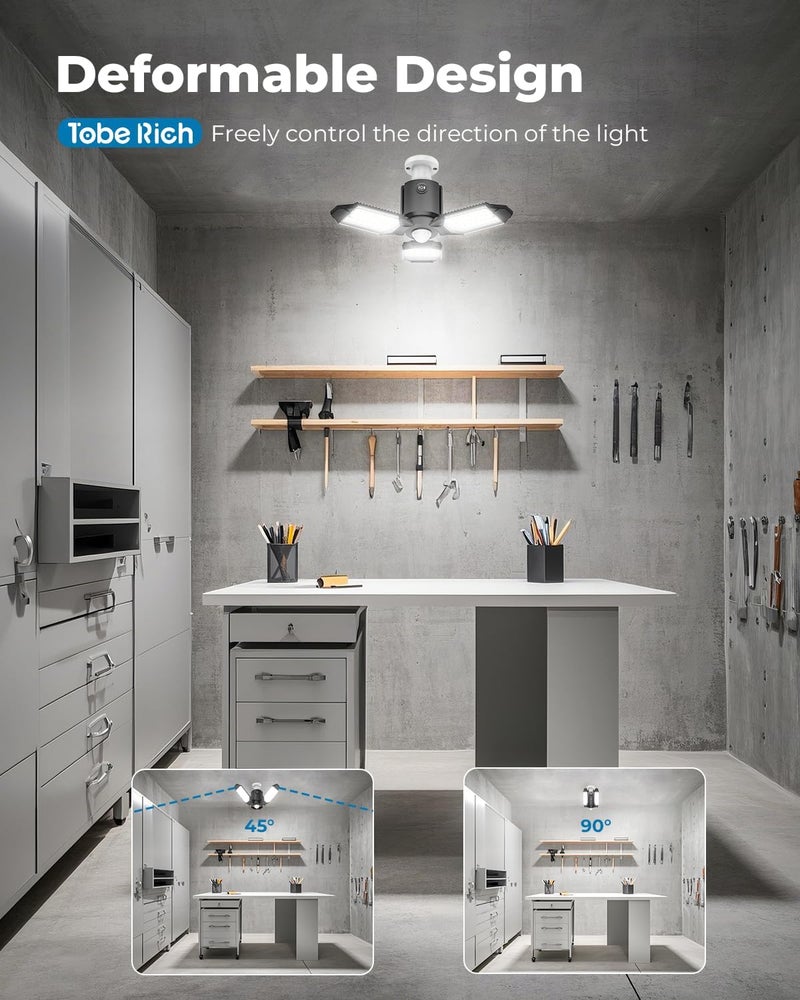 مصباح جراج بمستشعر حركة من توبريش ( Motion Sensor Garage Light)، سطوع 8000 لومن (LM)، مصابيح LED تعمل بالحركة، 3 أوضاع تشغيل، مصباح بمستشعر حركة داخلي بدرجة حرارة لون 6500 كلفن (6500K)، مناسب للجراج، المدخل، غرفة الغسيل، القبو (عبوة واحدة). - Image 4