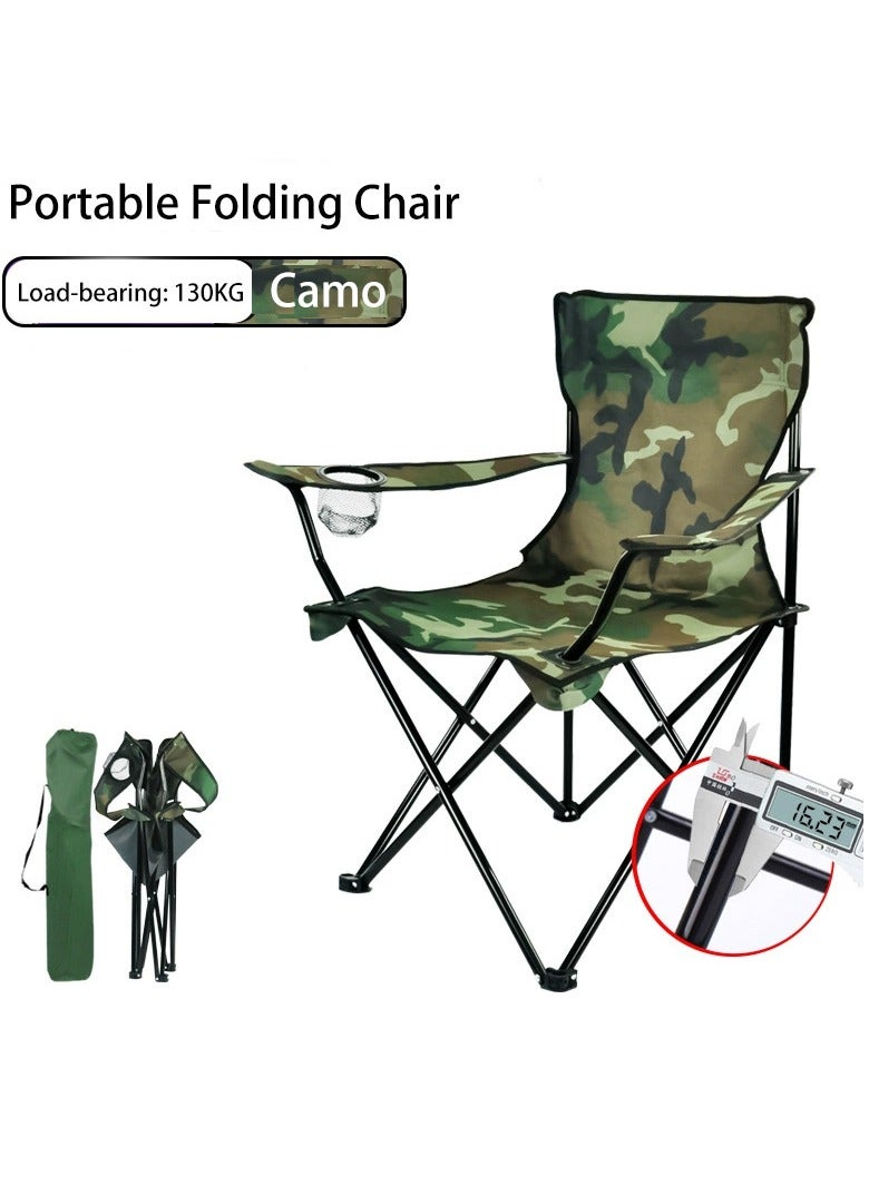 CIMIA Camping Chair, Folding Lawn Chair for Adults, Foldable Camp Chair with Cup Holders Portable for Outdoor Fishing, Hiking, Travel, Picnic, Beach, Carrying Bag & Supports 275lbs ,Camouflage  - Image 1