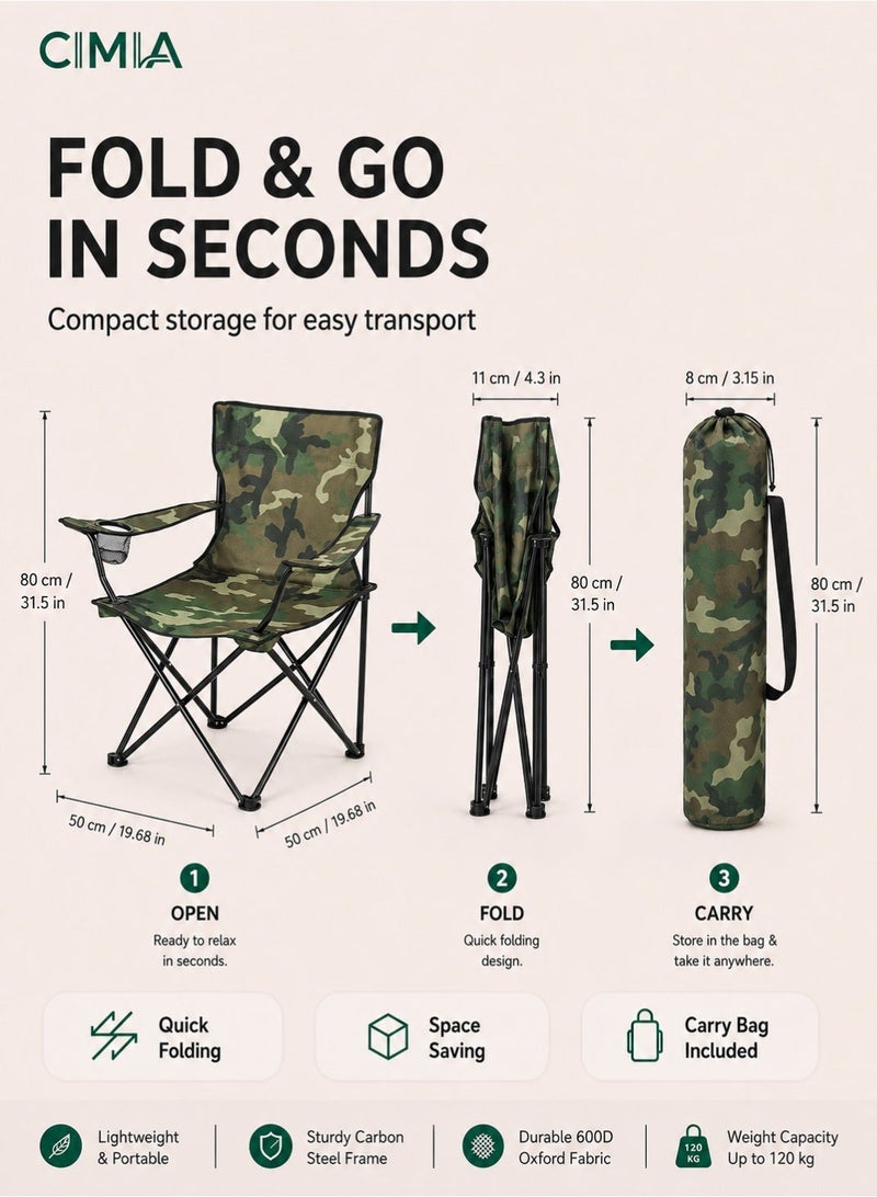 CIMIA Portable Camping Chairs 50×50×80cm Enjoy The Outdoors with a Versatile Folding Chair Sports Chair Outdoor Chair & Lawn Chair Lightweight Camping Chair with Arm Cup Holder-With Storage Bag - Image 4