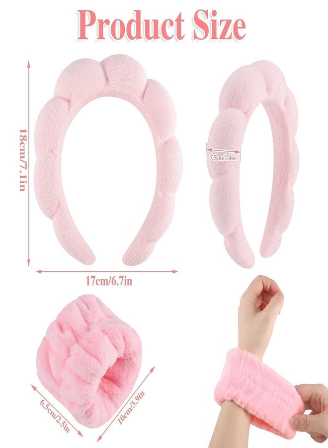 CARTSHOPPER Sponge Makeup Hairband And Wrist Washband Combo Set,Non Slip Skincare Hairband,Facial Skincare Headband Sunflower for Face Washing, Skincare, Shower, Makeup Removal (PINK, FREE SIZE) - Image 2