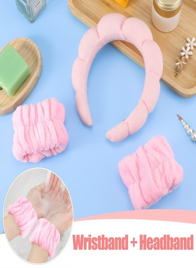 CARTSHOPPER Sponge Makeup Hairband And Wrist Washband Combo Set,Non Slip Skincare Hairband,Facial Skincare Headband Sunflower for Face Washing, Skincare, Shower, Makeup Removal (PINK, FREE SIZE) - Image 4
