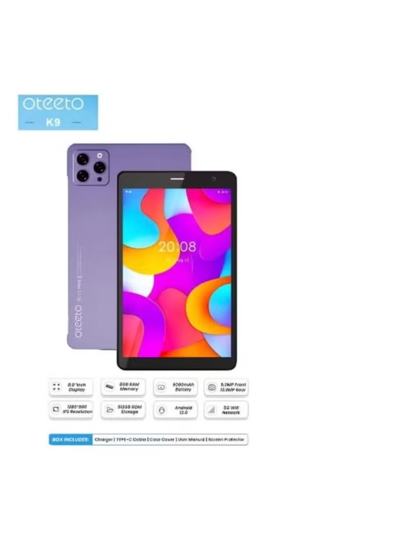 أوتيتو جهاز لوحي K9 5G يعمل بنظام أندرويد، 8 بوصات، سعة تخزين 8 جيجابايت + 512 جيجابايت، ثنائي الشريحة، واي فاي، عمر بطارية طويل - Image 3