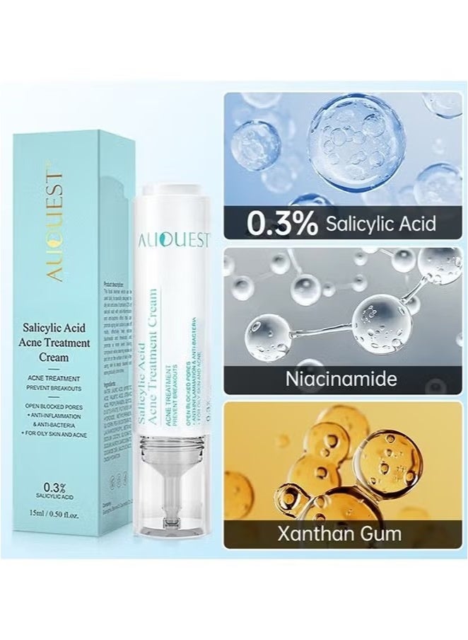 AuQuest Salicylic Acid Acne Face Cream Whitening Facial Treatment Hyaluronic Acid Black Dots Remove Skin Care Beauty Health Repairing Skin Base Essence 15ml - Image 3