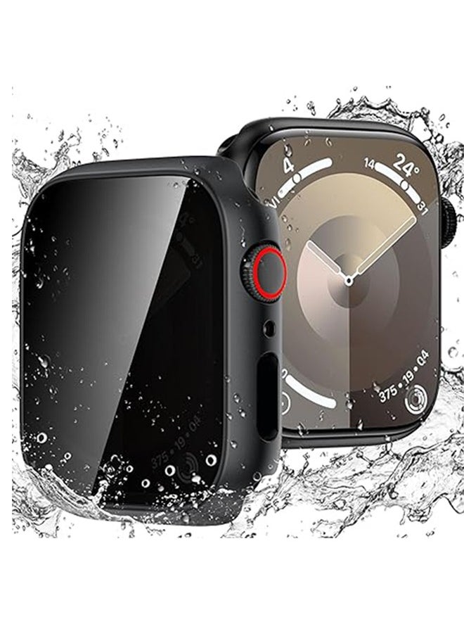 X-level - Protective Case Cover with Privacy Screen Protector for Apple Watch Series 9 8 7 6 5 4 SE Ultra 45mm, Hard PC Bumper Tempered Glass Waterproof Cover for iWatch Accessories, Black - Image 1