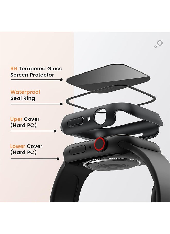 X-level - Protective Case Cover with Privacy Screen Protector for Apple Watch Series 9 8 7 6 5 4 SE Ultra 45mm, Hard PC Bumper Tempered Glass Waterproof Cover for iWatch Accessories, Black - Image 1