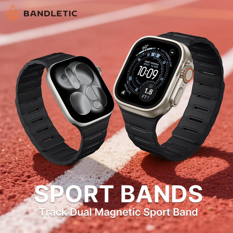 Bandletic Strong Magnetic Dual Sided Compatible with Apple Watch Ultra 3 2 1 Band 49mm for Men, Soft Strap for iWatch Series 11 10 (46mm), 9 8 7 (45mm),SE3 SE2 SE 6 5 4 (44mm), 3 2 1(42mm), Black - Image 2