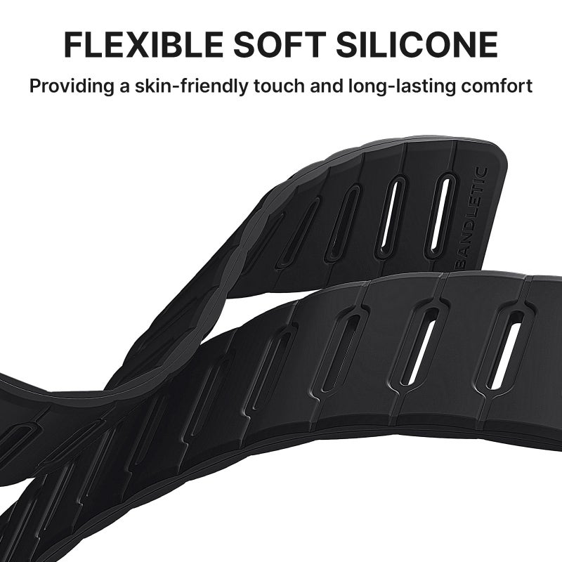 Bandletic Strong Magnetic Dual Sided Compatible with Apple Watch Ultra 3 2 1 Band 49mm for Men, Soft Strap for iWatch Series 11 10 (46mm), 9 8 7 (45mm),SE3 SE2 SE 6 5 4 (44mm), 3 2 1(42mm), Black - Image 4