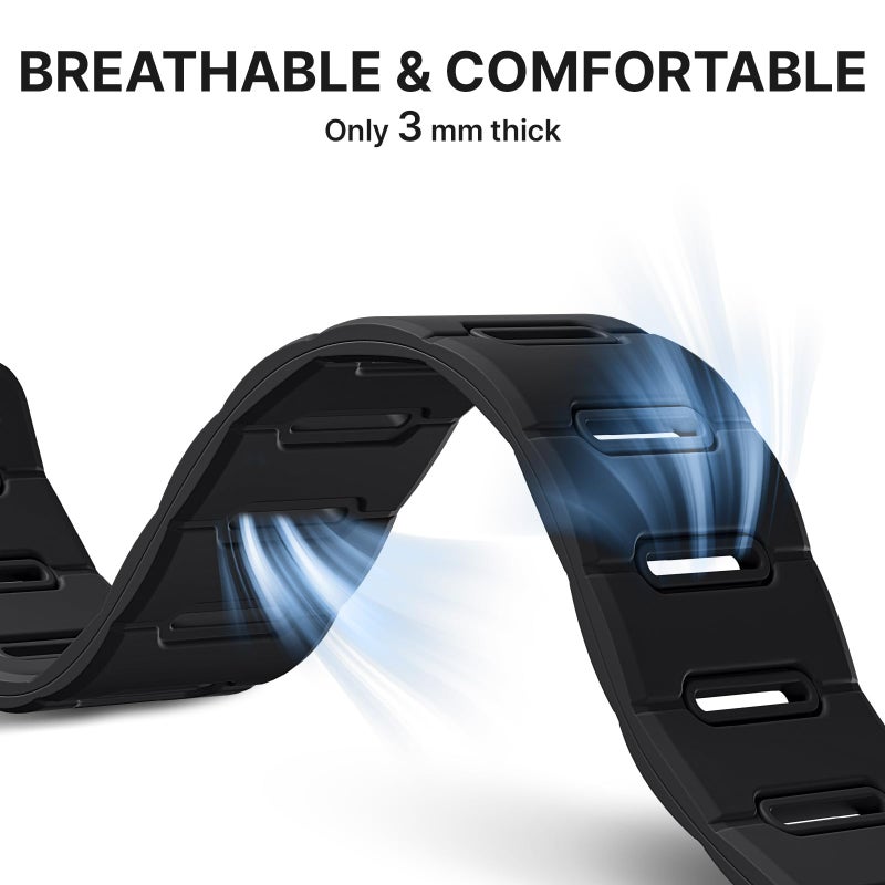 Bandletic Strong Magnetic Dual Sided Compatible with Apple Watch Ultra 3 2 1 Band 49mm for Men, Soft Strap for iWatch Series 11 10 (46mm), 9 8 7 (45mm),SE3 SE2 SE 6 5 4 (44mm), 3 2 1(42mm), Black - Image 5