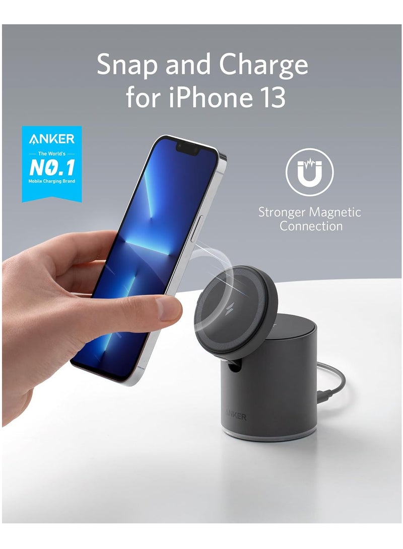 Magnetic Wireless Charger (MagGo), 2 In 1 Wireless Charging Station With 7.5W with USB-C Charge + Cable black - Image 2