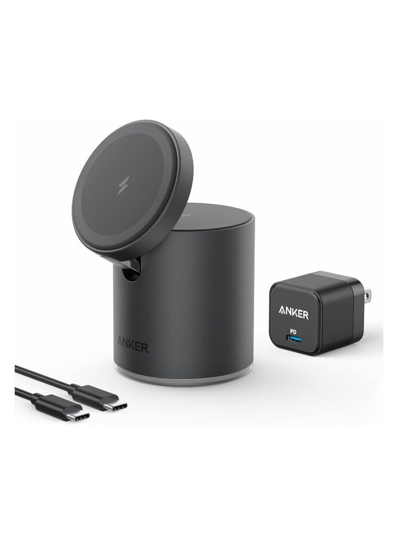 Magnetic Wireless Charger (MagGo), 2 In 1 Wireless Charging Station With 7.5W with USB-C Charge + Cable black - Image 1