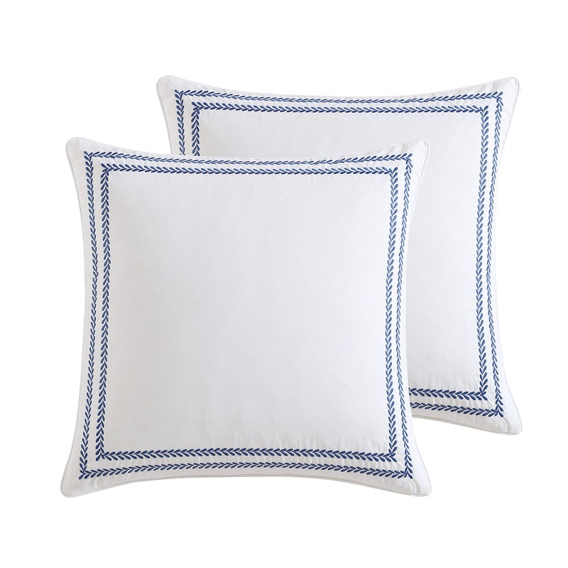 Laura Ashley Euro Sham Cotton 2 Piece Pillow Sham Set Farmhouse Home Dcor Stitched Vine Blue Euro