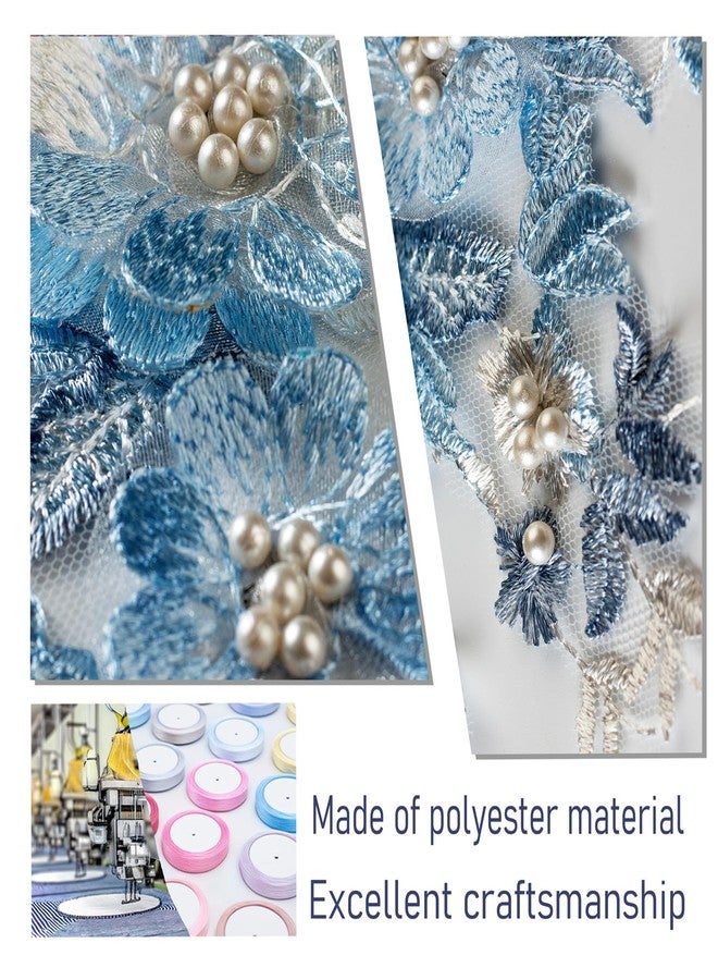 Silvora 2 PCS Flower Fabric Beaded Pearl Lace Applique, 3D Embroidered Patch for Dresses,Handmade Sewing Tool for DIY Neckline Bodice Pants(Blue) - Image 5