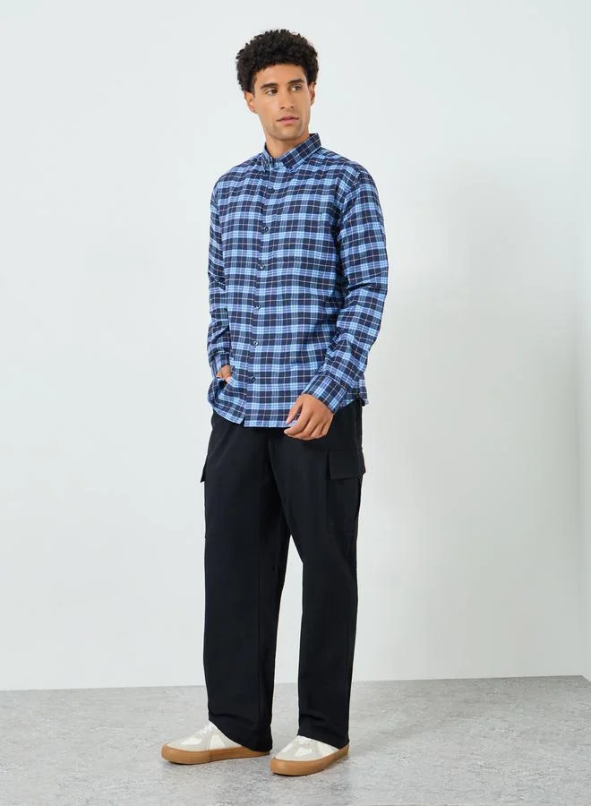 Styli Men Navy Blue Checked Regular Fit Shirt