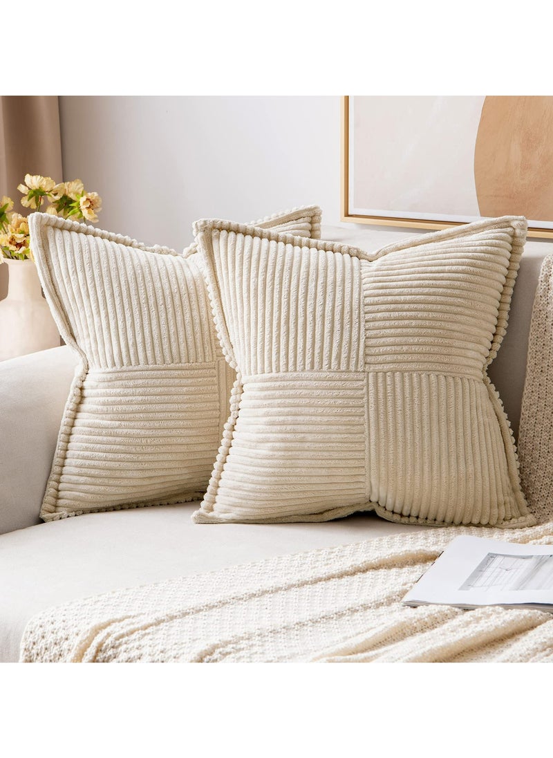 Dominy 2 Pack of Pillow Covers, Corduroy Soft Decorative Square Throw Pillow Cover Cushion Covers Pillowcase, Home Decor Decorations for Sofa Couch Bed Chair 18x18 Inch/45x45 cm Beige  - Image 1