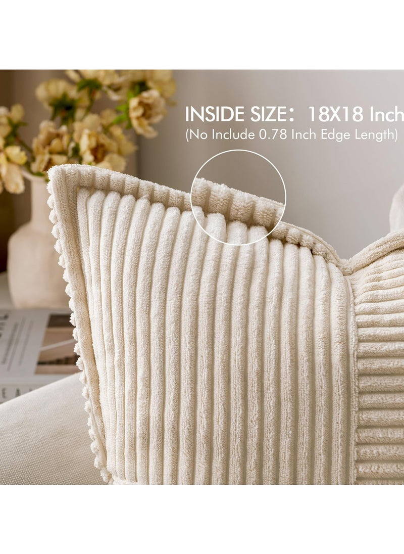 Dominy 2 Pack of Pillow Covers, Corduroy Soft Decorative Square Throw Pillow Cover Cushion Covers Pillowcase, Home Decor Decorations for Sofa Couch Bed Chair 18x18 Inch/45x45 cm Beige  - Image 2
