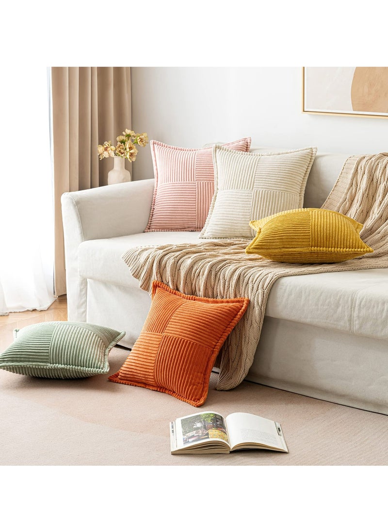 Dominy 2 Pack of Pillow Covers, Corduroy Soft Decorative Square Throw Pillow Cover Cushion Covers Pillowcase, Home Decor Decorations for Sofa Couch Bed Chair 18x18 Inch/45x45 cm Beige  - Image 4