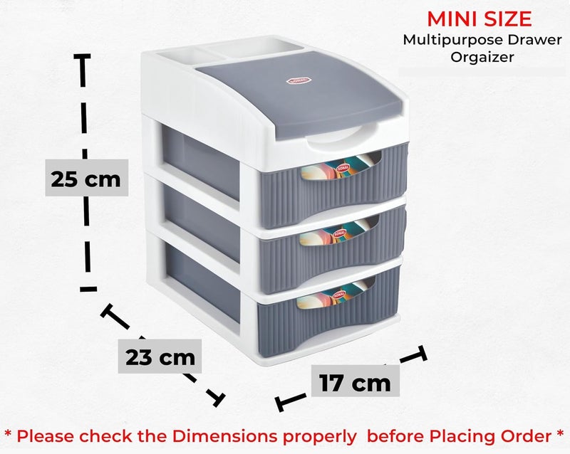 SonalSPACIA 3 MINI Size Desktop Organizer Plastic Drawers Size25x23x17cmMultipurporse Free Standing Cabinet Drawer for Cosmetic Makeup Organizer Jewelery Office Supplies Grey Spacia 3 - Image 3