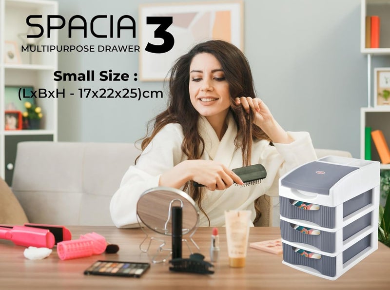 SonalSPACIA 3 MINI Size Desktop Organizer Plastic Drawers Size25x23x17cmMultipurporse Free Standing Cabinet Drawer for Cosmetic Makeup Organizer Jewelery Office Supplies Grey Spacia 3 - Image 2