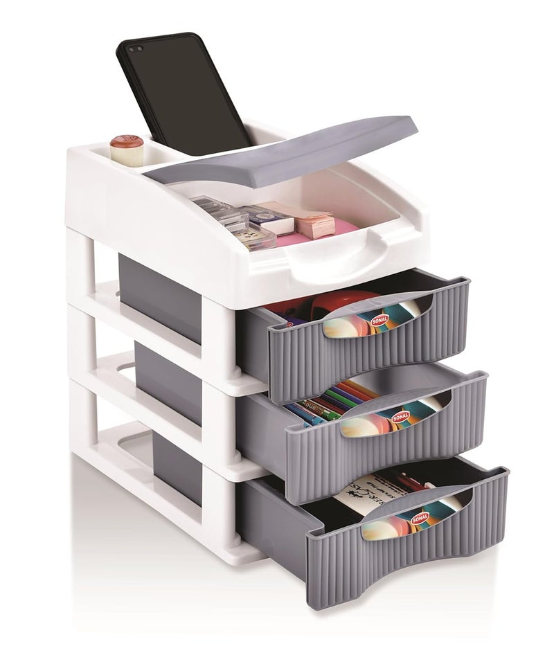 SonalSPACIA 3 MINI Size Desktop Organizer Plastic Drawers Size25x23x17cmMultipurporse Free Standing Cabinet Drawer for Cosmetic Makeup Organizer Jewelery Office Supplies Grey Spacia 3 - Image 5