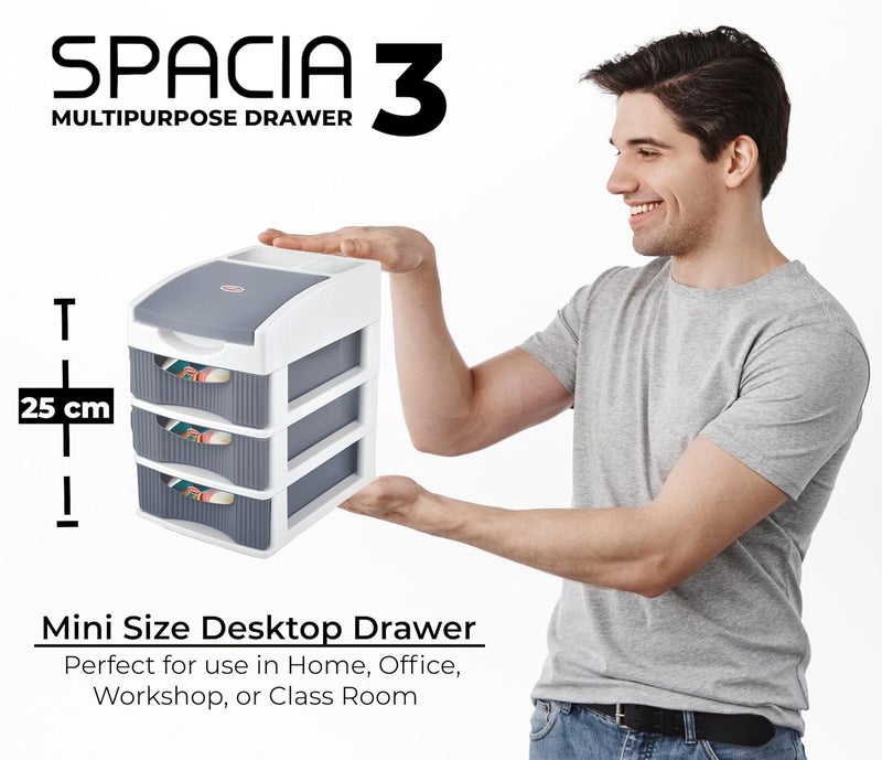SonalSPACIA 3 MINI Size Desktop Organizer Plastic Drawers Size25x23x17cmMultipurporse Free Standing Cabinet Drawer for Cosmetic Makeup Organizer Jewelery Office Supplies Grey Spacia 3 - Image 4