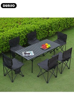 7 Piece Folding Camping Table Chair Set,Aluminum Roll Up Portable Picnic Table Outdoor Lightweight Folding Table with Carry Bag, Portable Folding Travel Table Chair for Outdoor Indoor Picnic Party BBQ Hiking Patio Garden Backyard(1*Table&6*Chairs) - pzsku/Z0199632EC103EAFA16F0Z/45/1741049512/df24f7e7-85b7-49f9-a69e-243db69b1400