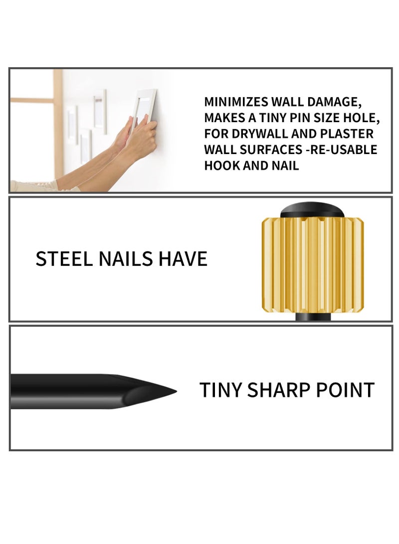 Picture Frame Hanger Nail Set - Black Steel Nails with Brass Heads, Supports 5-30 lbs, Includes 50 Pieces in 2 Sizes for Easy Hanging and Displaying of Artwork and Photos. - Image 4